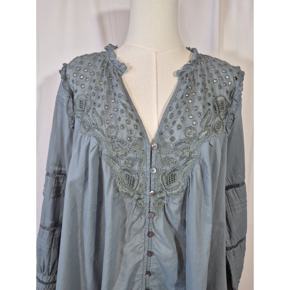 Sundance Catalog Andi Lace Blue Cotton Blend Mini Dress Large - Picture 3 of 11